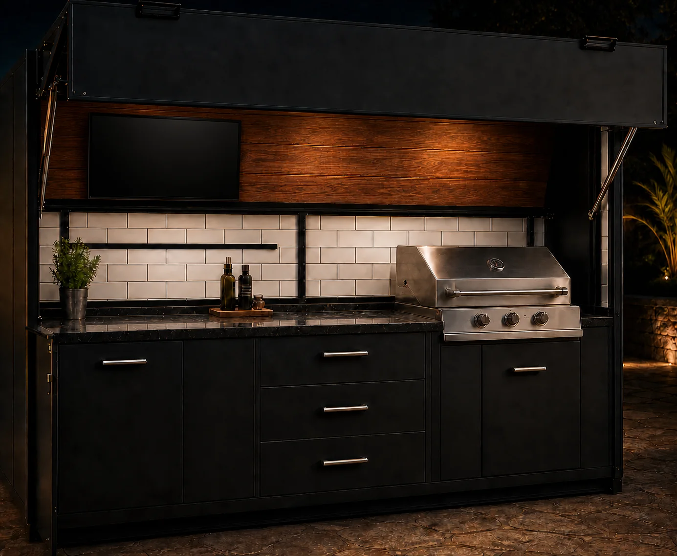 KitchBox con parrilla a gas y televisor